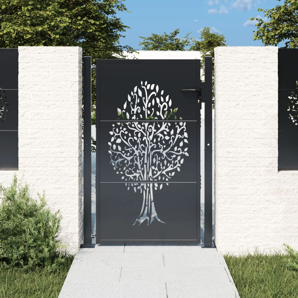 Vidaxl poort 105x130 cm avec arbre conception en acier anthracite -colored