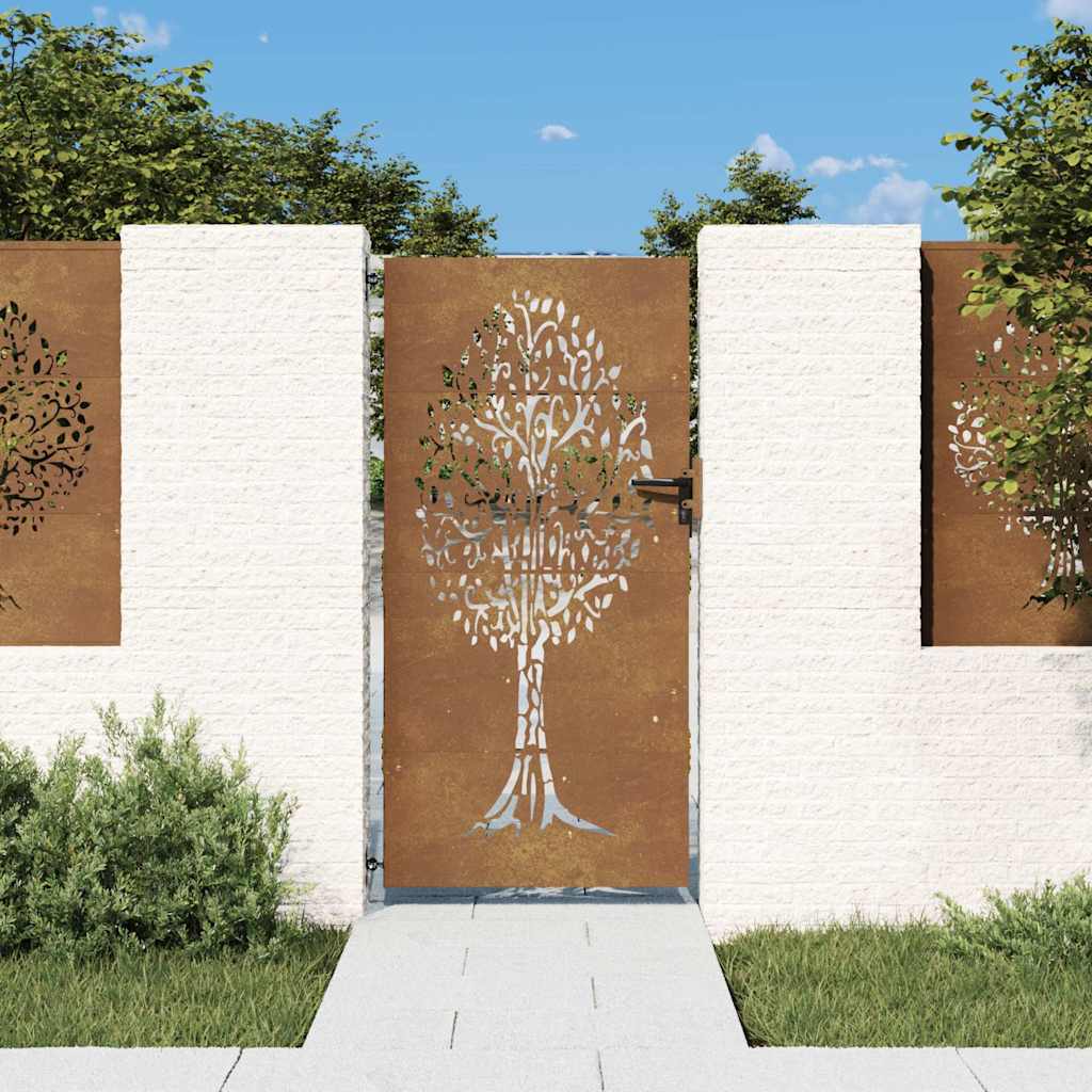 Vidaxxl portail 85x200 cm design arbre acier corten