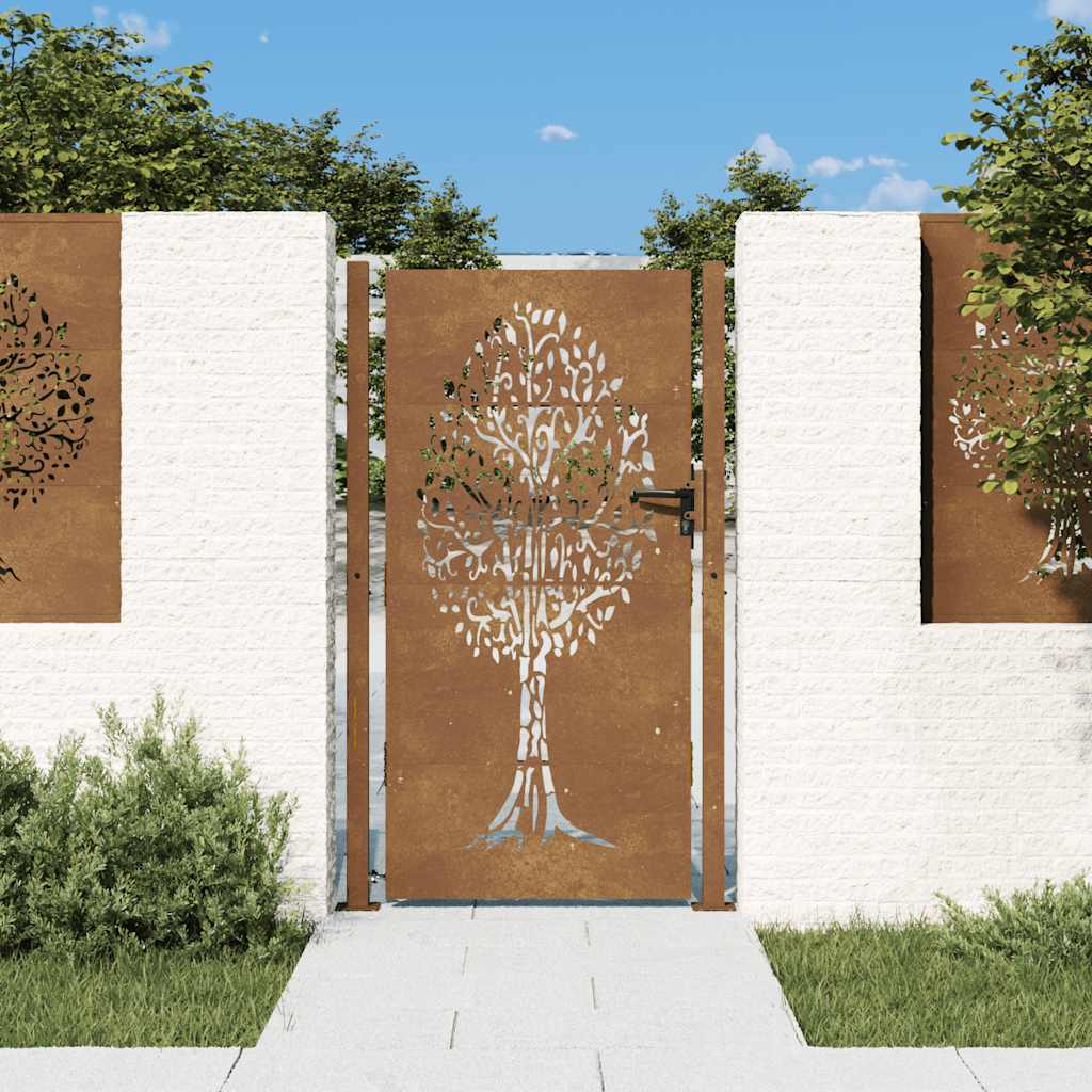 Portail Vidaxxl 105x205 cm acier corten design arbre