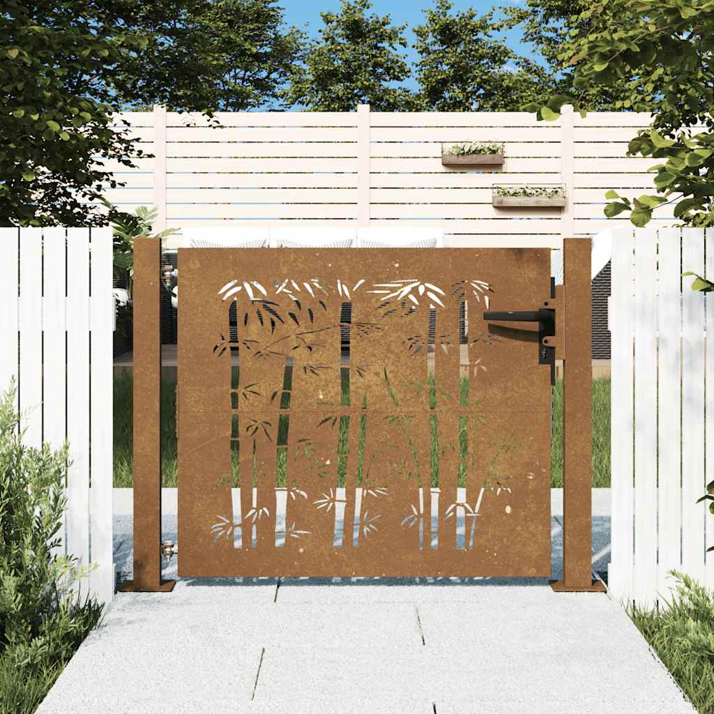 Vidaxxl portail 105x105 cm bambou design acier corten