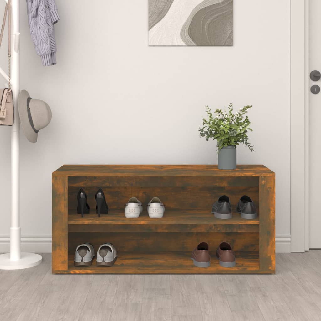 Rack de chaussures Vidaxl 100x35x45 cm en bois de bois de bois fumé coloré