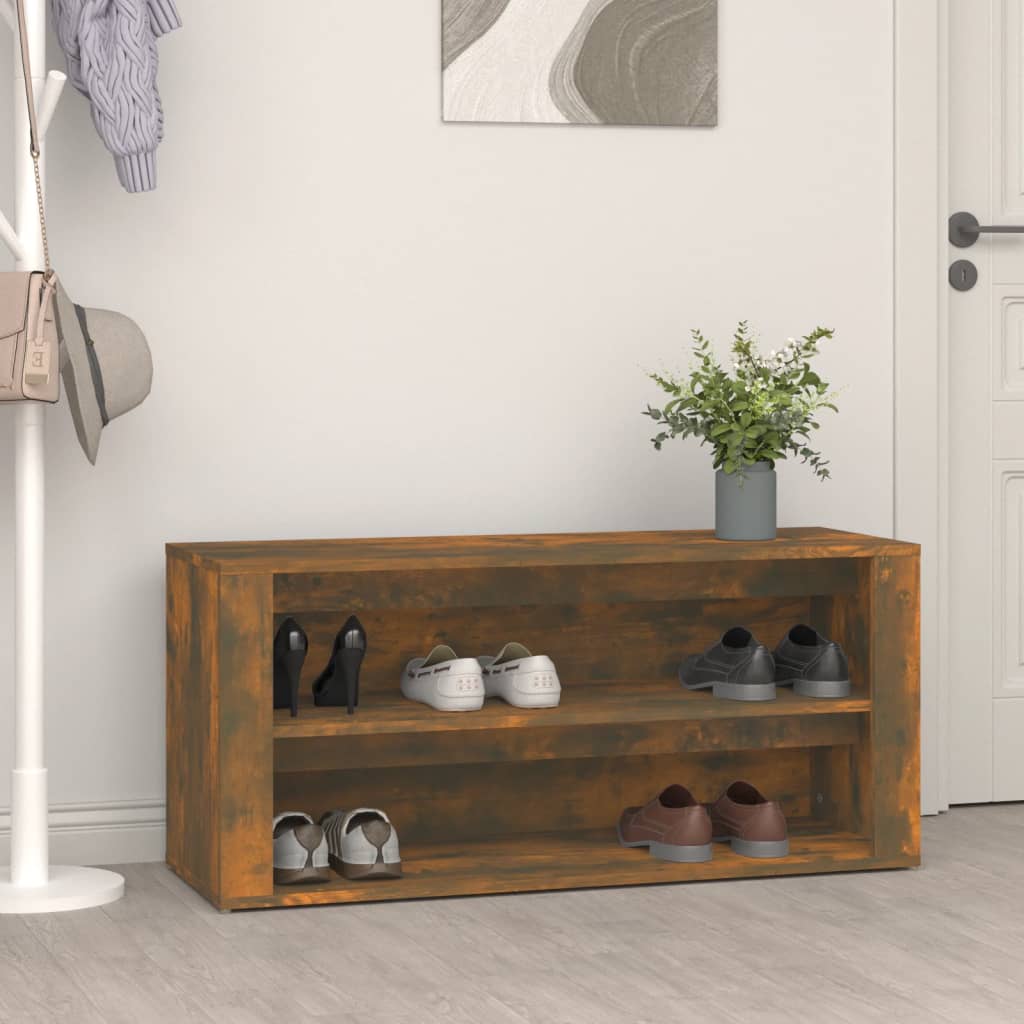 Rack de chaussures Vidaxl 100x35x45 cm en bois de bois de bois fumé coloré