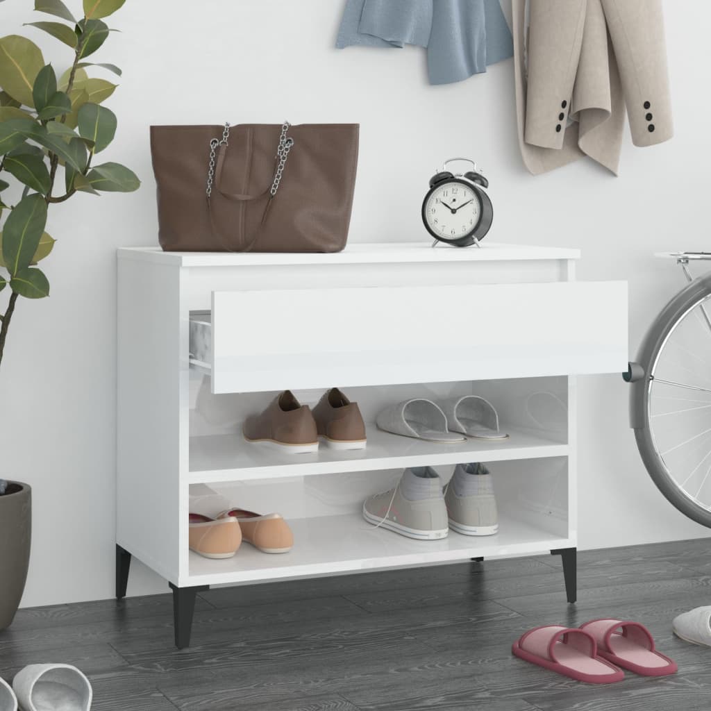 Armoire à chaussures Vidaxl 70x36x60 cm en bois de bois haute brillant blanc