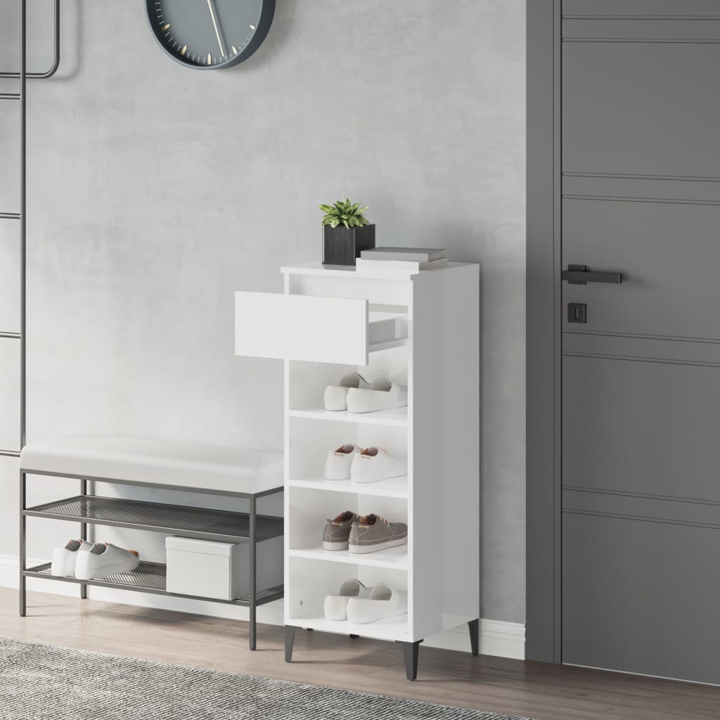 Rack de chaussure Vidaxl 40x36x105 cm Bois de bois de haut brillant blanc