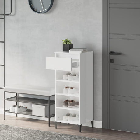 Rack de chaussure Vidaxl 40x36x105 cm Bois de bois de haut brillant blanc