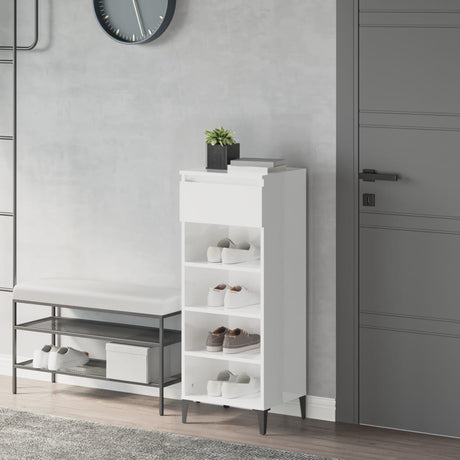 Rack de chaussure Vidaxl 40x36x105 cm Bois de bois de haut brillant blanc