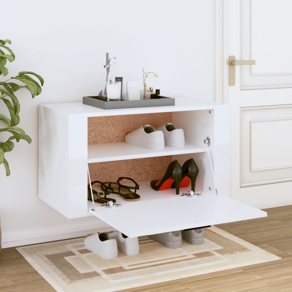 Vidaxl Cabinet da scarpe Wall -montato 70x35x38 cm bianco trasformato in legno bianco