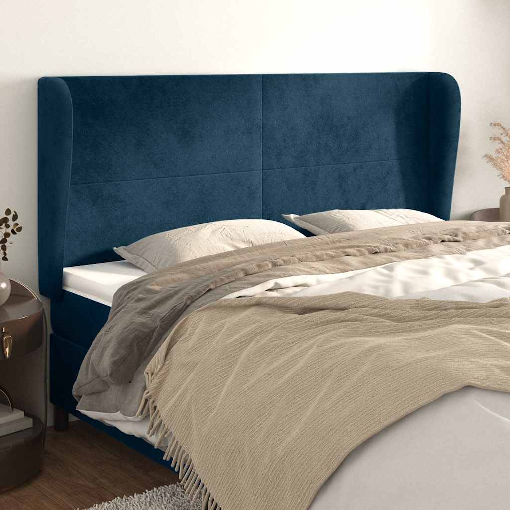 Vidaxl hoofdbord met randen 203x23x118 128 cm fluweel donkerblauw
