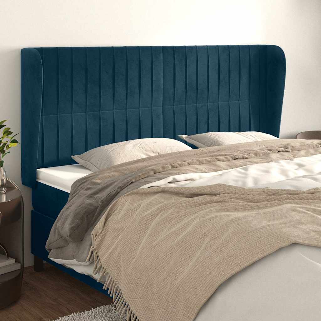 Vidaxl hoofdbord met randen 203x23x118 128 cm fluweel donkerblauw