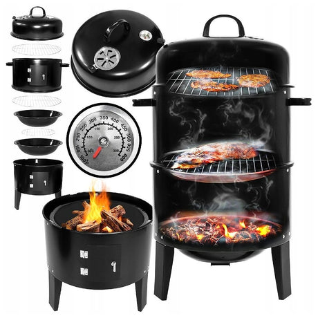 Barbecue à charbon à charbon à la cheminée et 2 grilles grilles noires