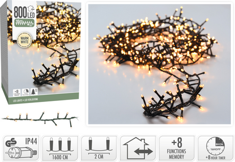 Verlichting 800led microcluster 16m ip44 - warm wit