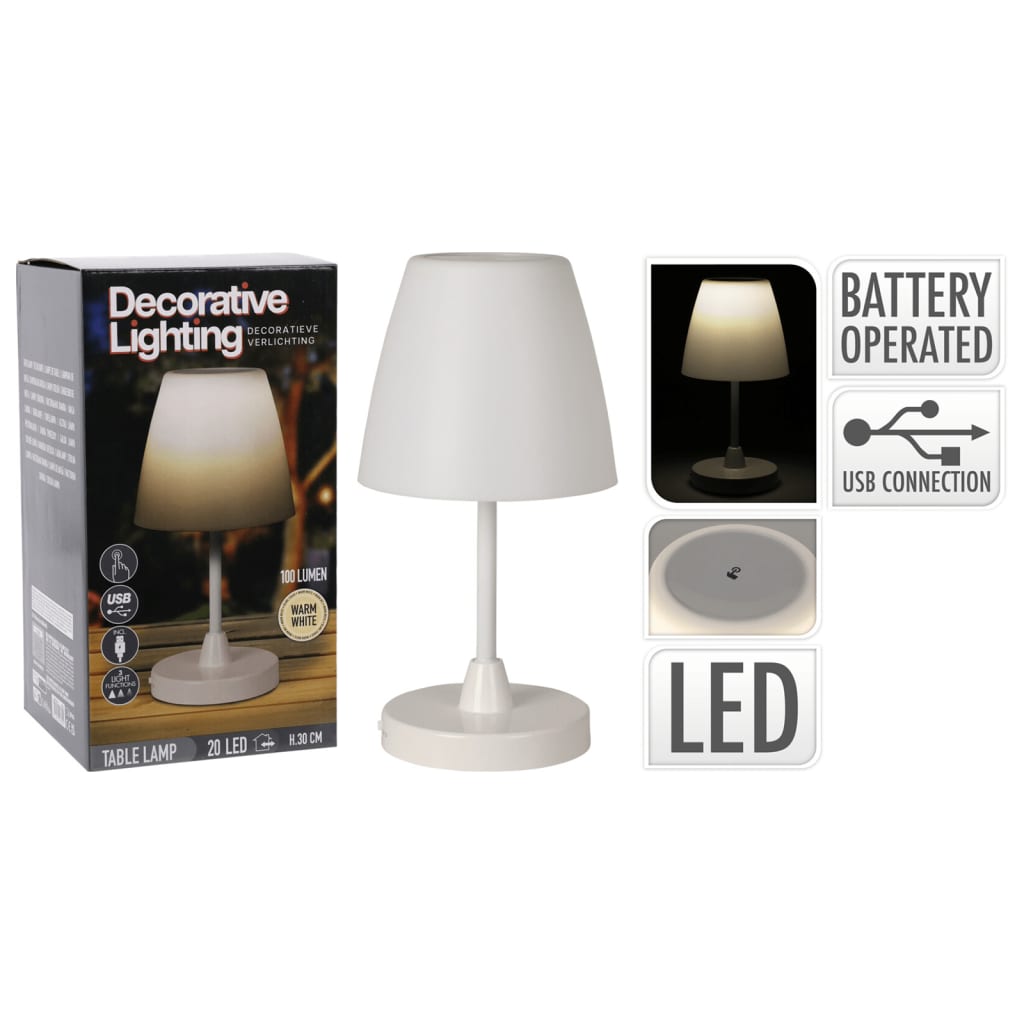 H s collection lampe de table LED rechargeable 13x30 cm blanc