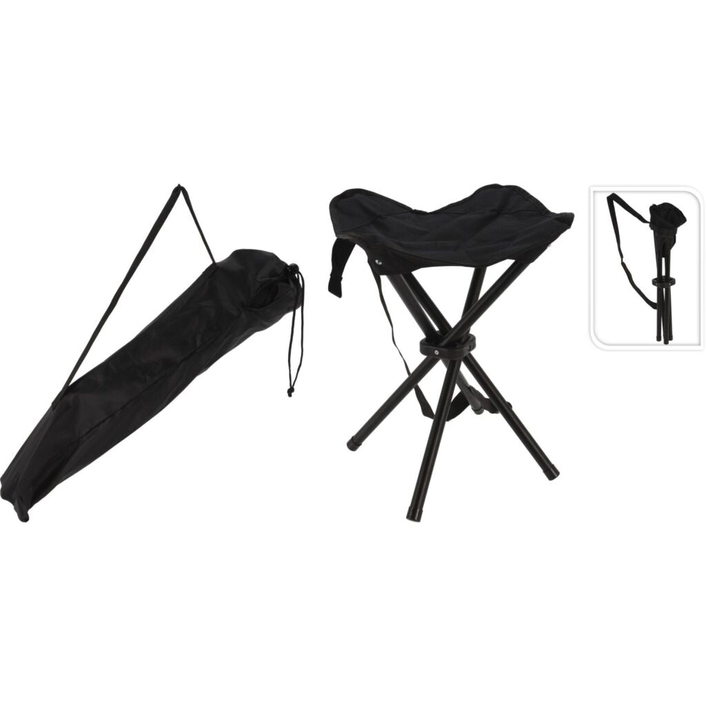 No brand tabouret pliant chaise de pêche à quatre pieds noir | 3 pièces