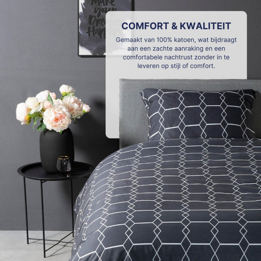 Housse de couette simple coton Ten cate 140x200 220 cm graphique anthracite