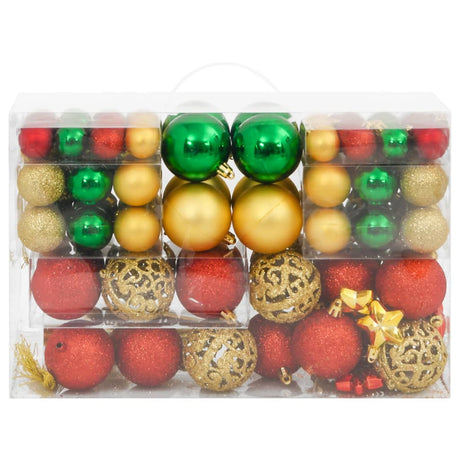 VidaXL 112-delige Kerstballenset polystyreen rood groen en goudkleurig