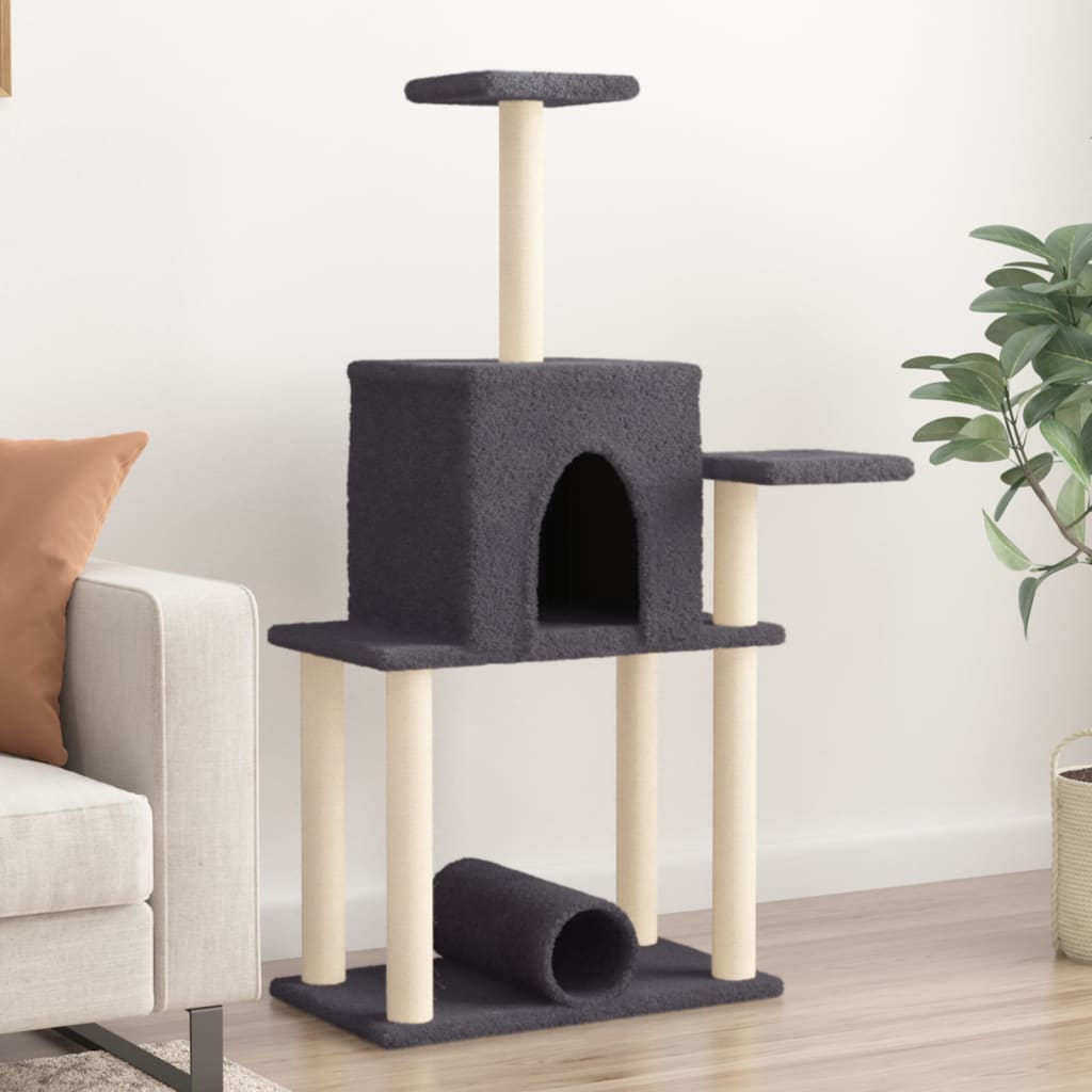 Muebles de gato de Vidaxl con postes de rascado de sisal 122 cm de gris oscuro