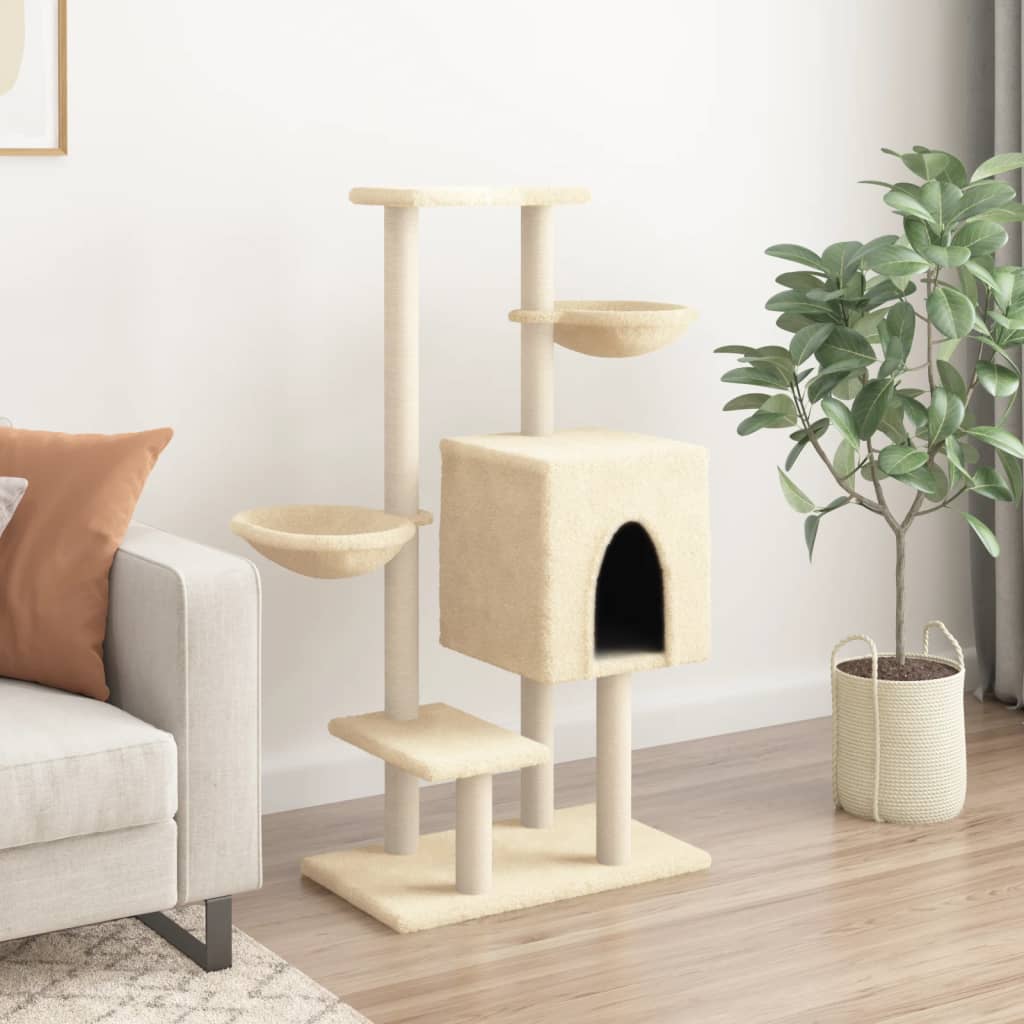 Muebles de gato de Vidaxl con postes de rascado de sisal 117 cm de crema -cocinado