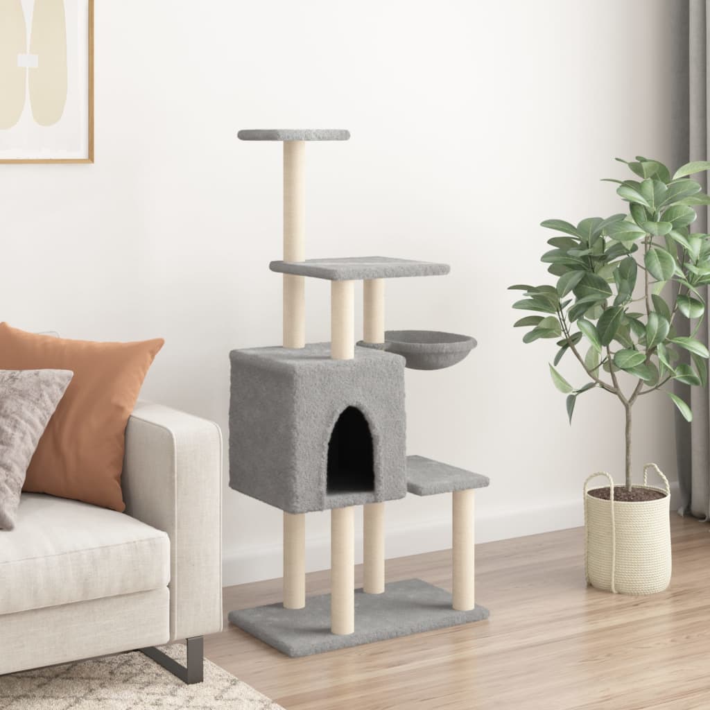 Muebles de gato de Vidaxl con postes de rascado de sisal 131 cm de gris claro