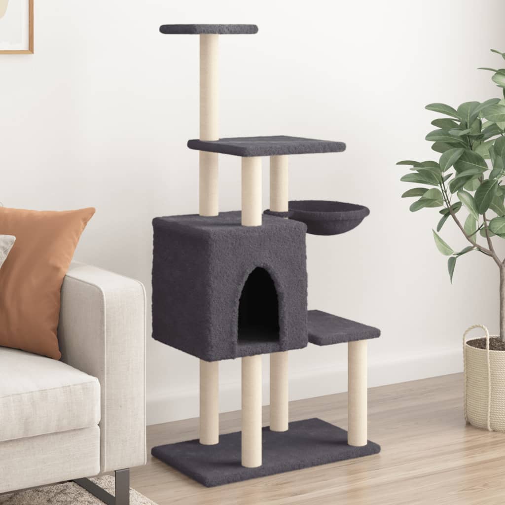 Muebles de gato de Vidaxl con postes de rascado de sisal 131 cm de gris oscuro