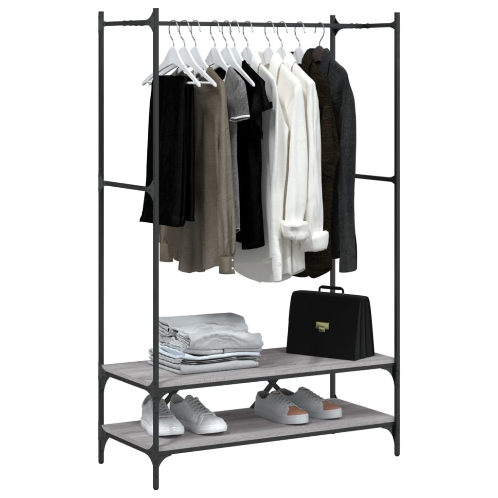 Vidaxl portant à vêtements avec étagères, bois fini, chêne Sonoma gris