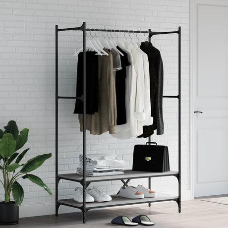 Vidaxl portant à vêtements avec étagères, bois fini, chêne Sonoma gris