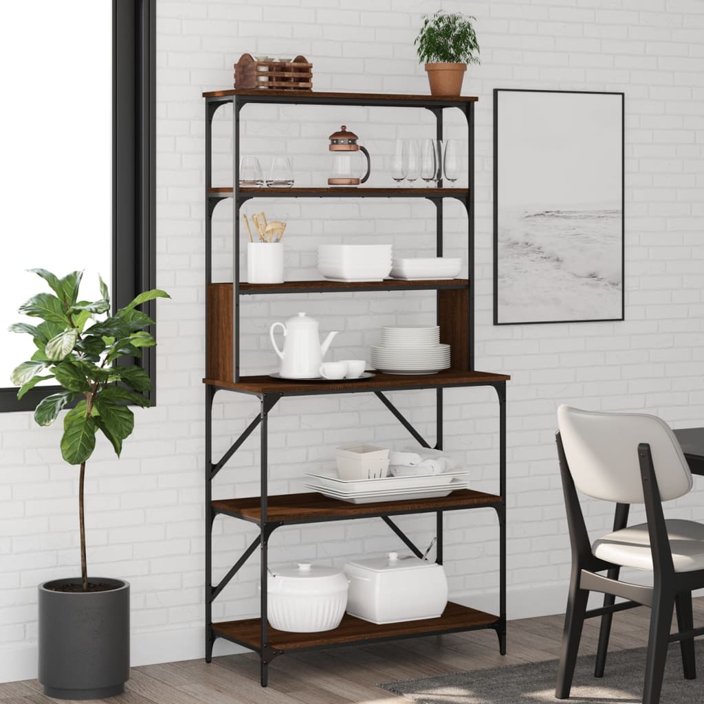 Vidaxl Bakers Rack 6-Layer 90x40x18 cm veraarbechte Holzbrong Faarf