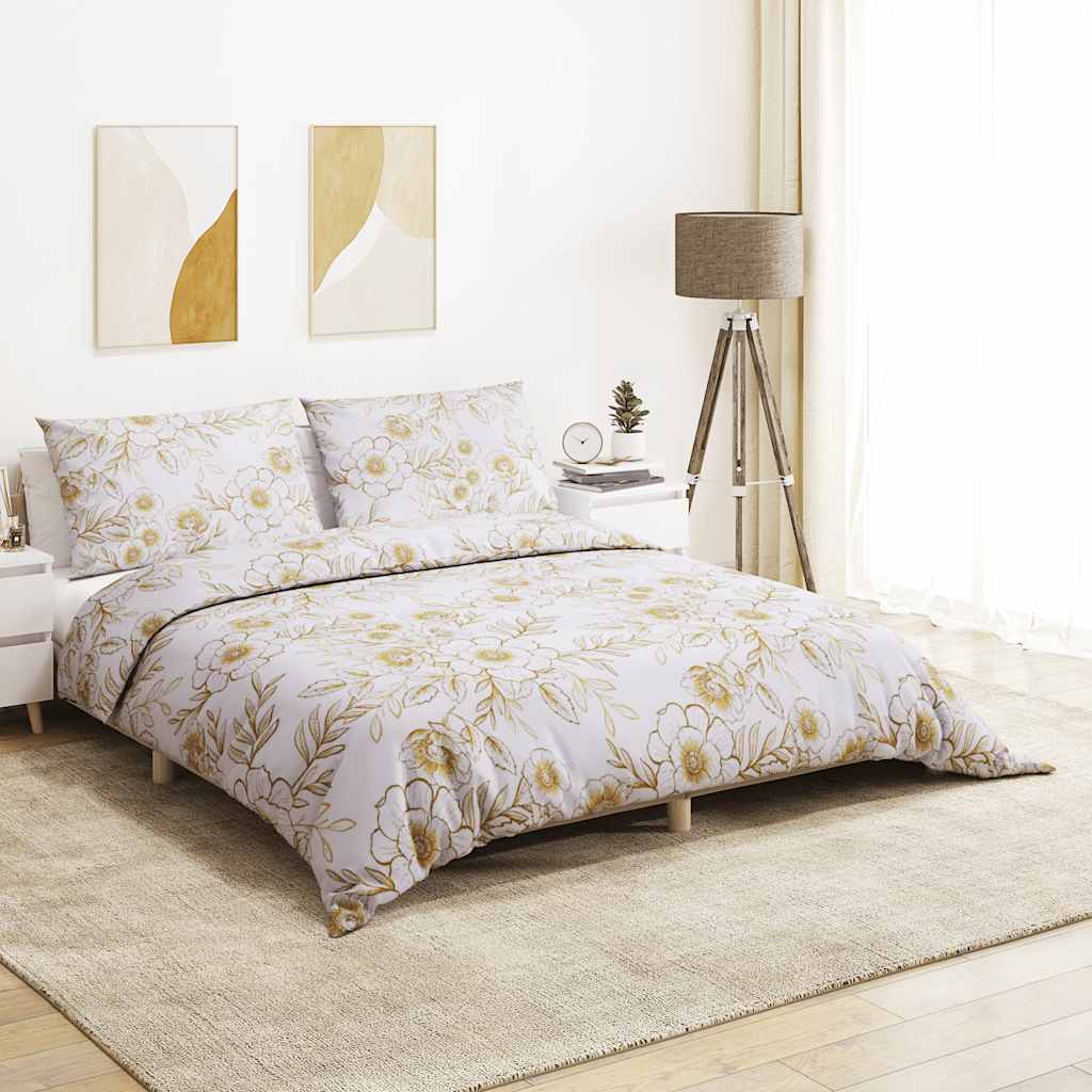 Ensemble de couvercle de couette Vidaxl 155x220 cm Coton blanc et marron