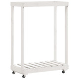 Porte-bloc de bois vidaxl avec roues 76.5x40x108 cm en pin massif blanc
