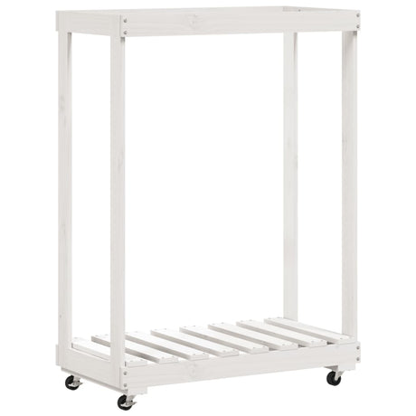 Porte-bloc de bois vidaxl avec roues 76.5x40x108 cm en pin massif blanc