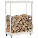 Porte-bloc de bois vidaxl avec roues 76.5x40x108 cm en pin massif blanc