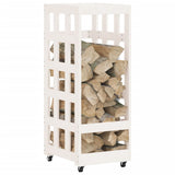 Porte-bloc de bois vidaxl avec roues 40x49x110 cm en pin massif blanc