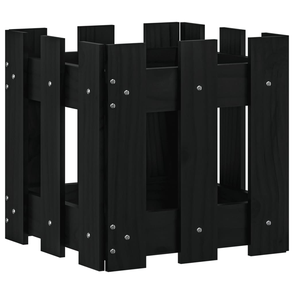VidaXL Jardinière avec clôture design 30x30x30 cm bois de pin massif noir