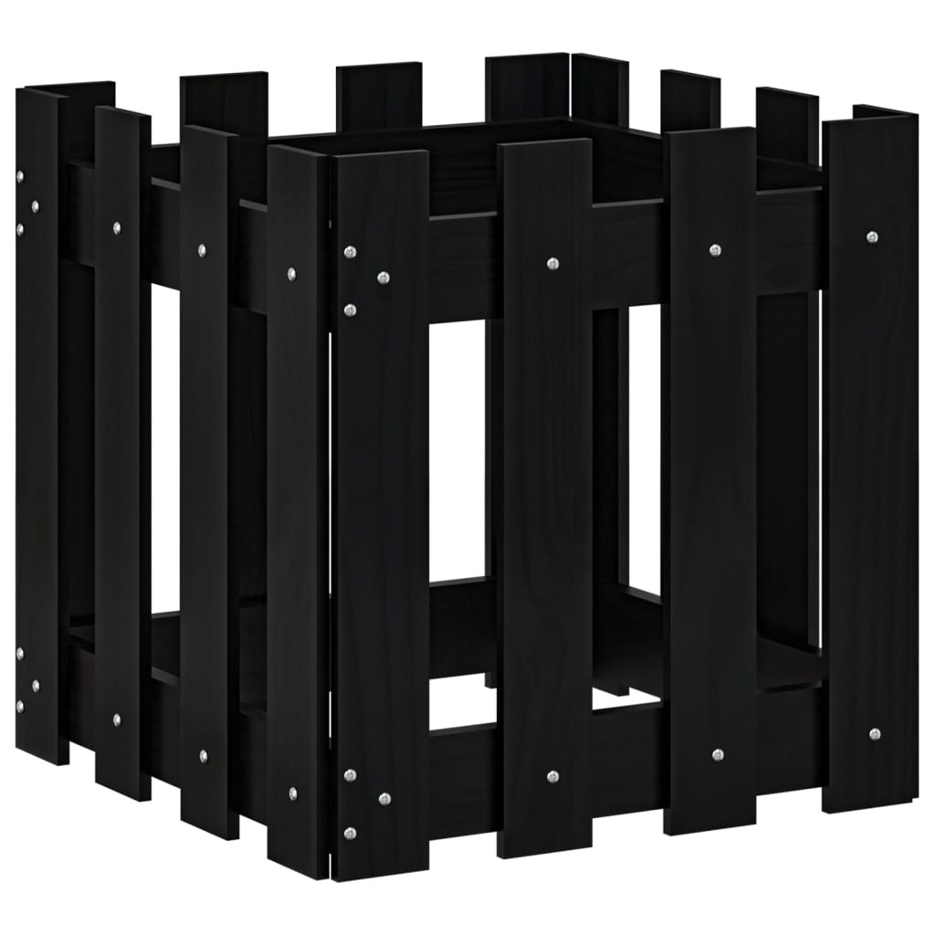 Vidaxx jardinière avec clôture design 40x40x40 cm bois de pin massif noir