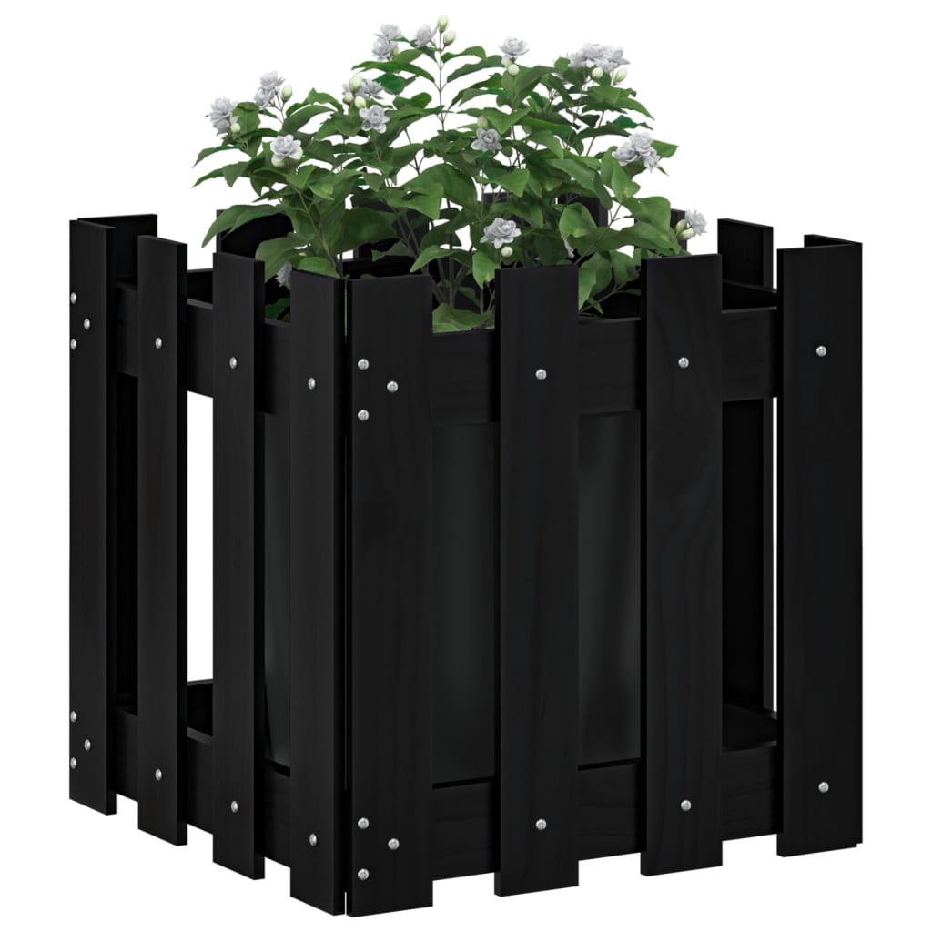 Vidaxx jardinière avec clôture design 40x40x40 cm bois de pin massif noir