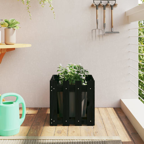 Vidaxx jardinière avec clôture design 40x40x40 cm bois de pin massif noir