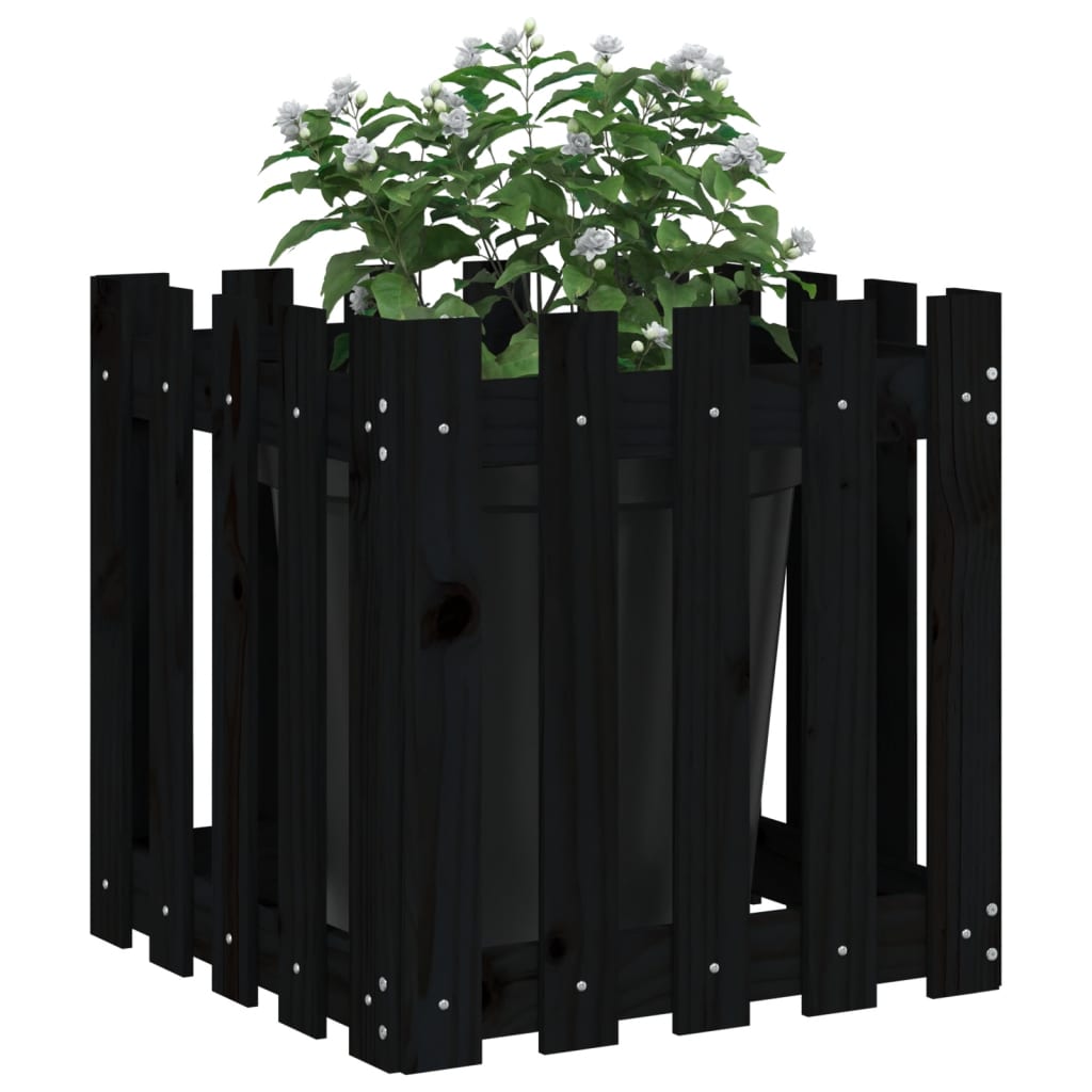 VidaXL Jardinière avec clôture design 50x50x50 cm bois de pin massif noir