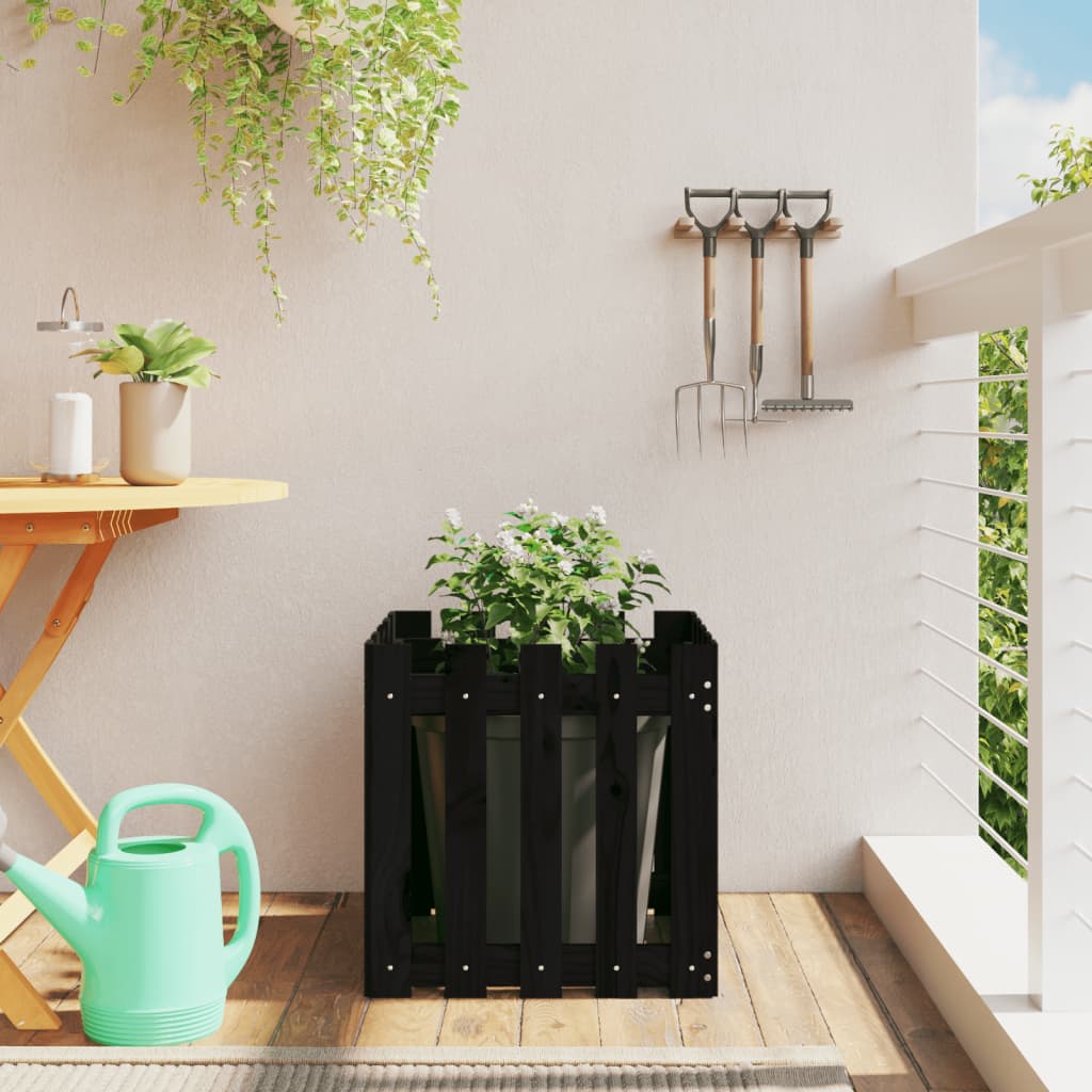 VidaXL Jardinière avec clôture design 50x50x50 cm bois de pin massif noir