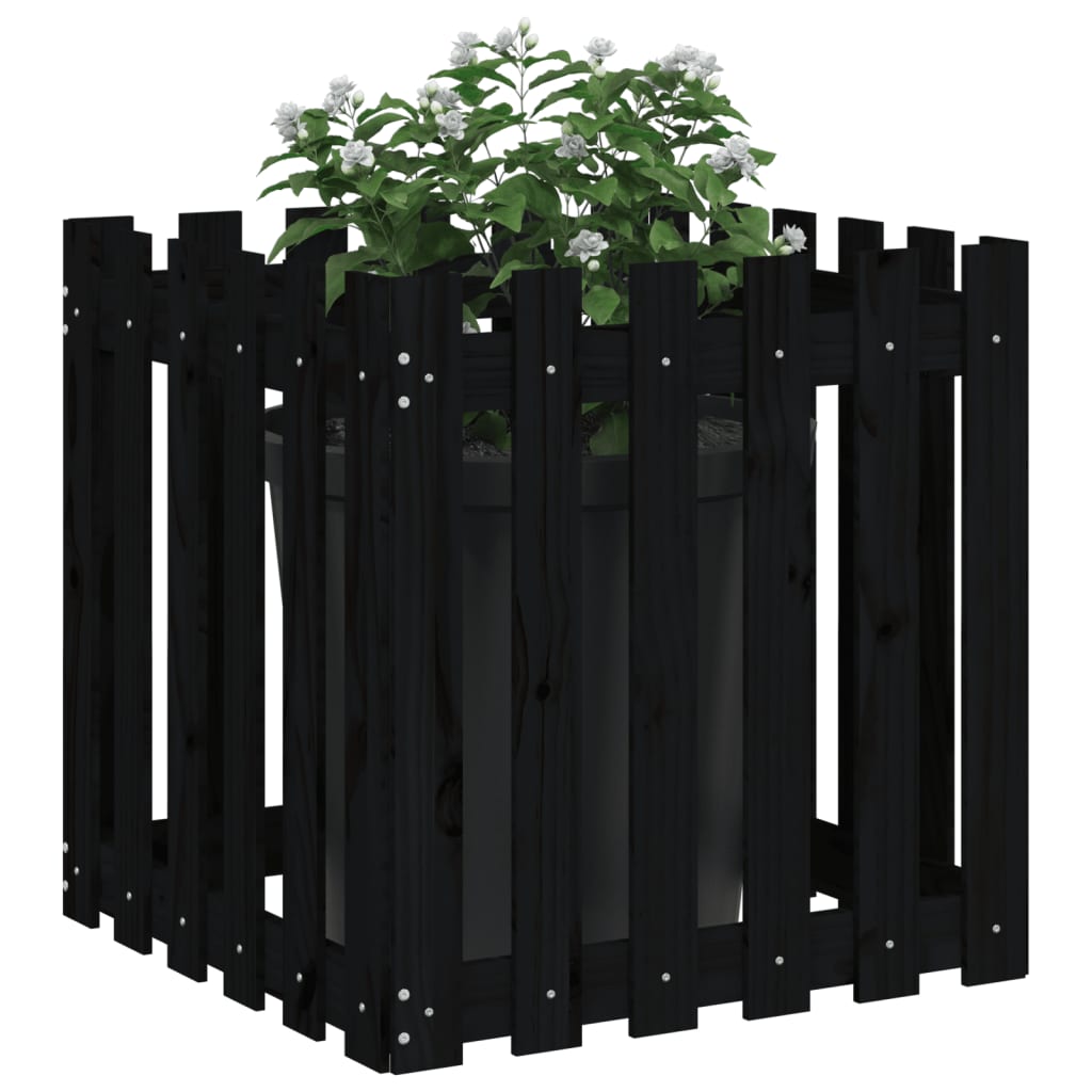 Vidaxx jardinière avec clôture design 60x60x60 cm bois de pin massif noir