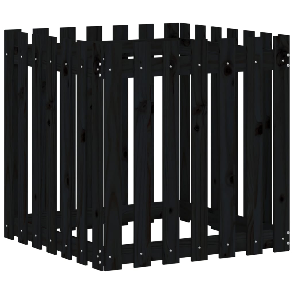 Vidaxx jardinière avec clôture design 70x70x70 cm bois de pin massif noir