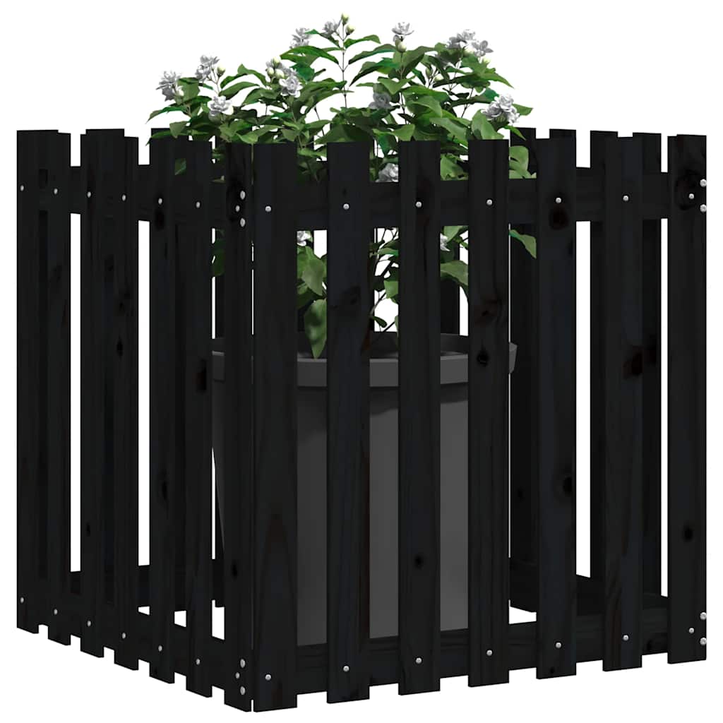 Vidaxx jardinière avec clôture design 70x70x70 cm bois de pin massif noir