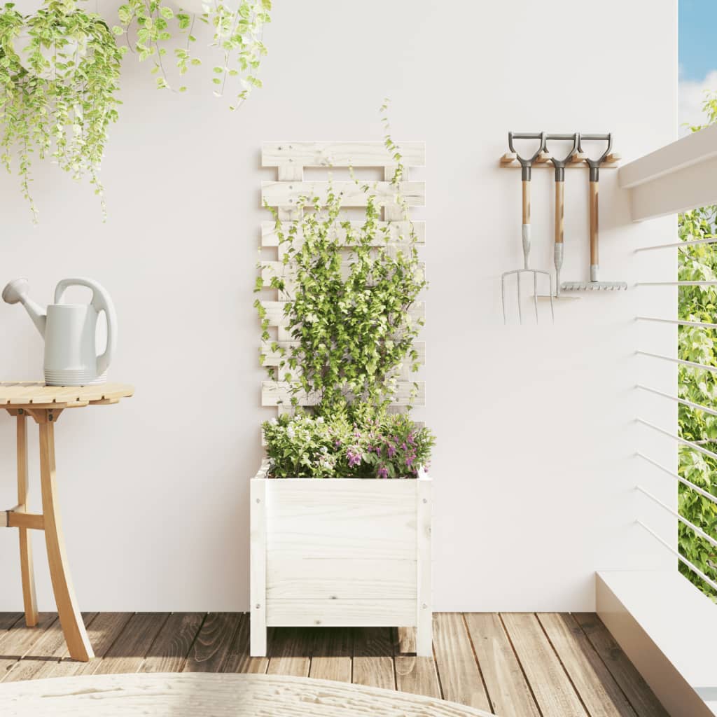 Vidaxx jardinière avec support 39x39,5x114 cm bois de pin massif blanc