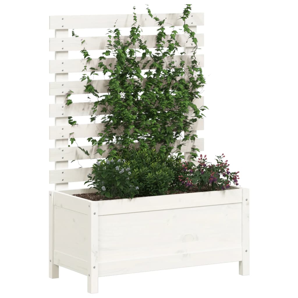 Vidaxl plantenbak met rek 79x39,5x114 cm massief grenenhout wit