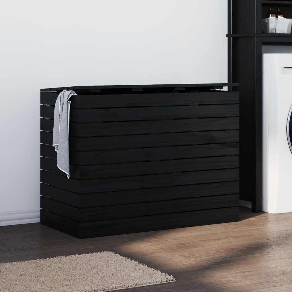 Vidaxx panier à linge 88,5x44x66 cm bois de pin massif noir