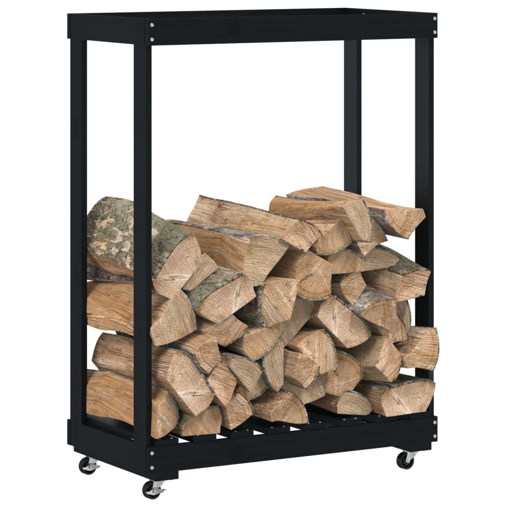 Vidaxx porte-bûches avec roulettes 76,5x40x108 cm bois de pin noir