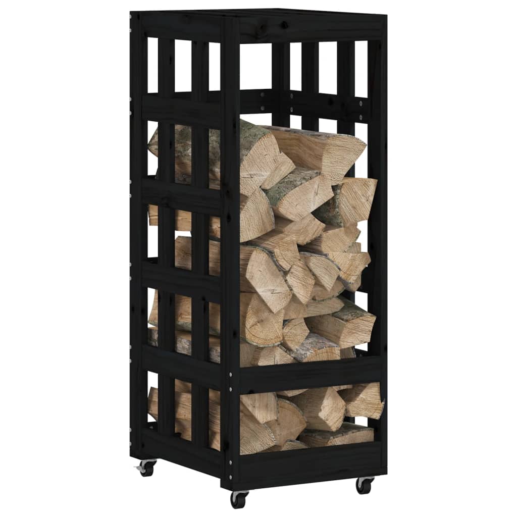 Vidaxx porte-bûches à roulettes 40x49x110 cm bois de pin massif noir