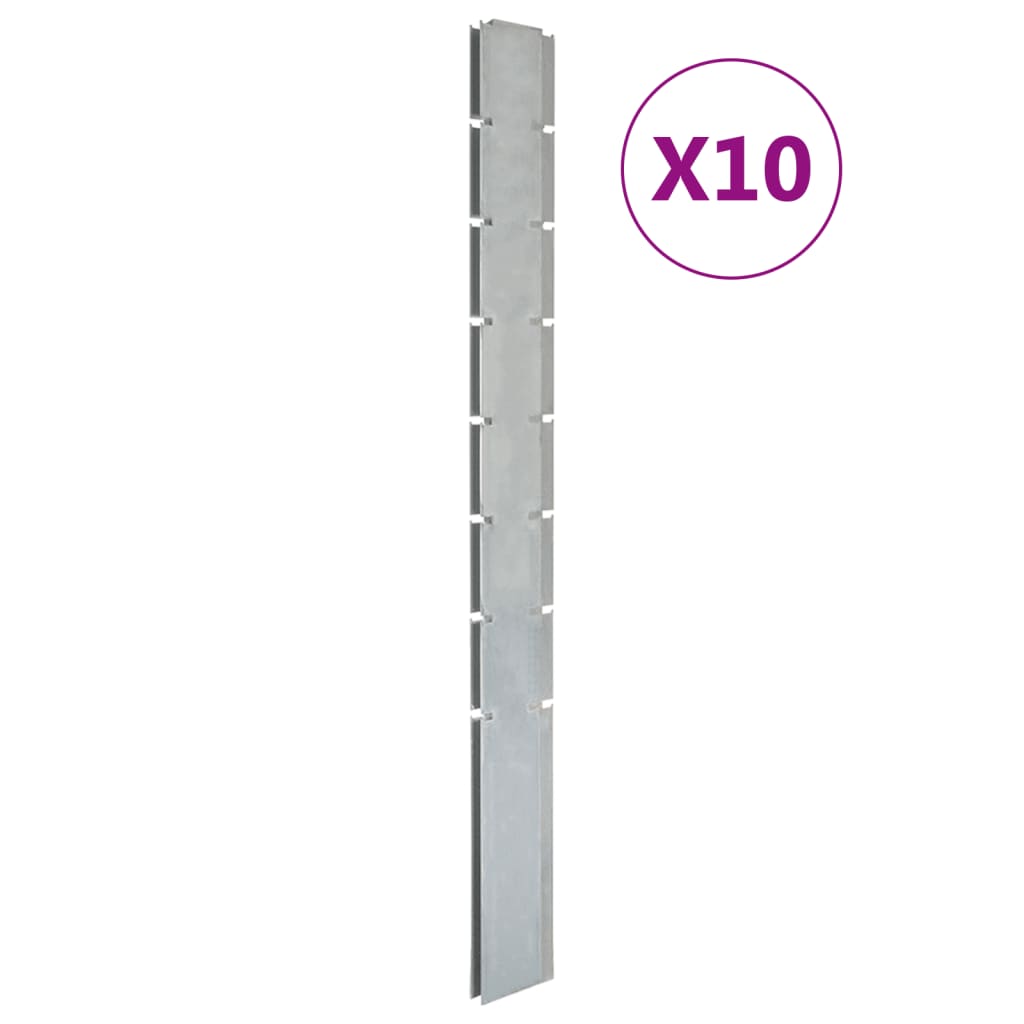 Vidaxl Postes de cerca de 10 st 200 cm de acero galvanizado de plata de color plateado