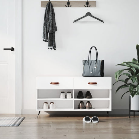 Canapé à chaussures vidaxl 102x35x55 cm bois transformé en bois haut brillant blanc