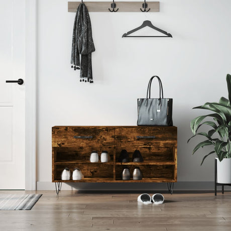 Canapé à chaussures Vidaxl 102x35x55 cm en bois transformé en bois de chêne fumé coloré