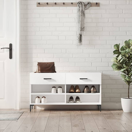 Canapé à chaussures vidaxl 102x35x55 cm bois transformé en bois haut brillant blanc