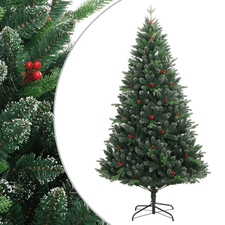 Vidaxl sapin de Noël artificiel avec charnières et baies rouges 180 cm